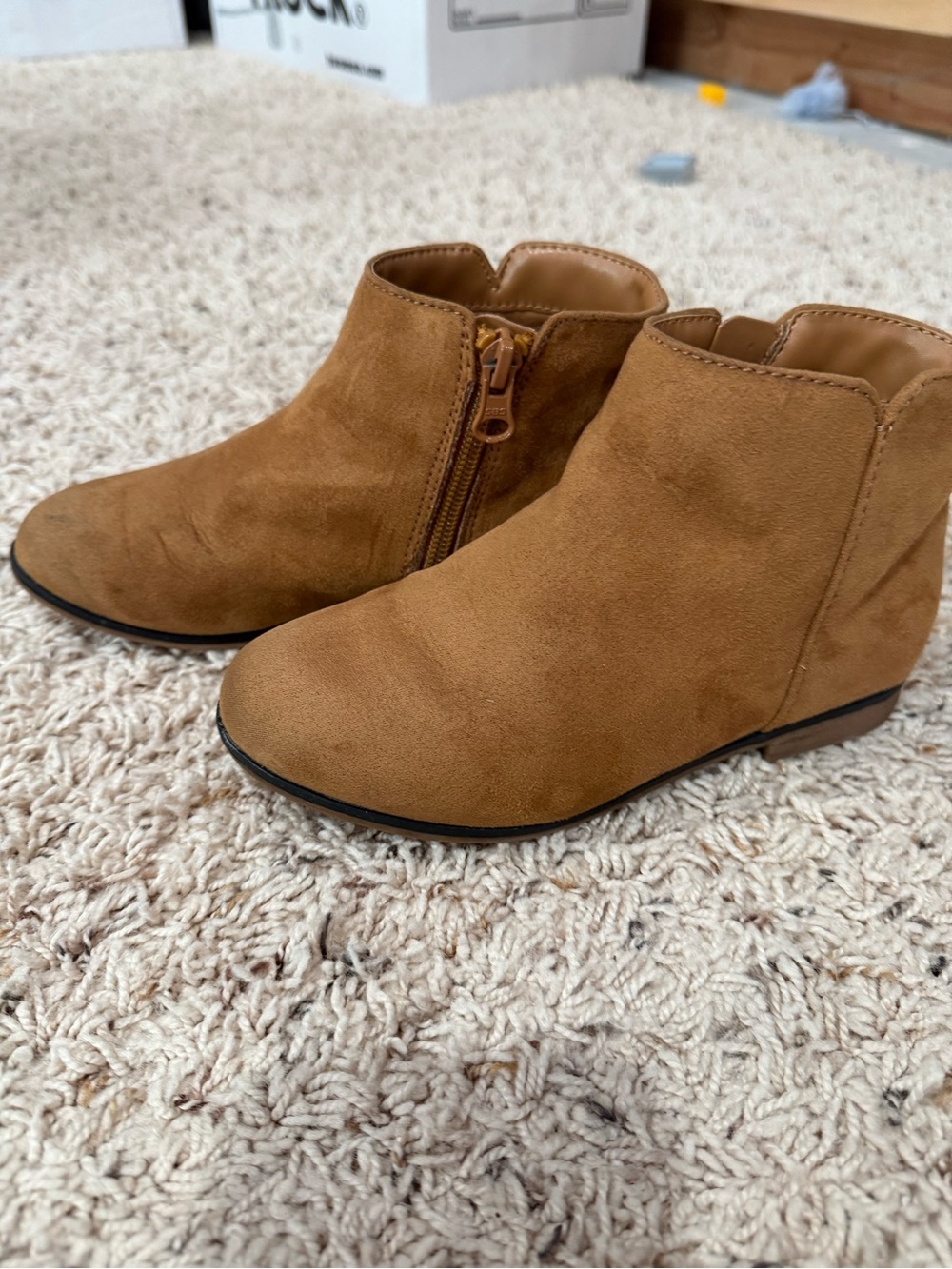Kids Tan Suede Ankle Boots with Side Zip- 12T